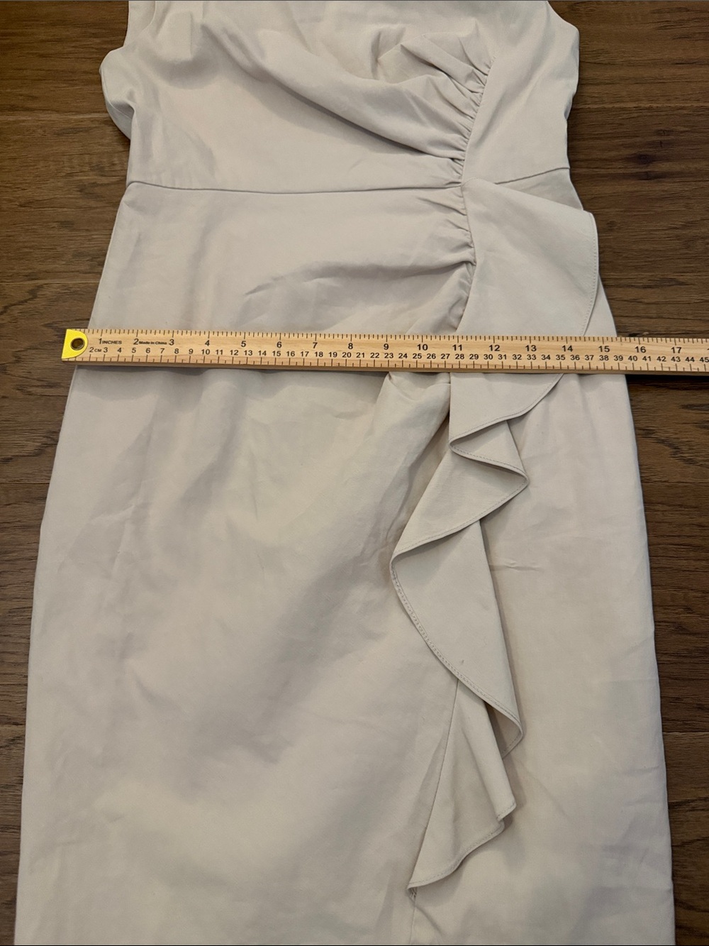 Tailored by Rebecca Taylor Cream Ruched Ruffle Midi Sheath Dress - Picture 8 of 13